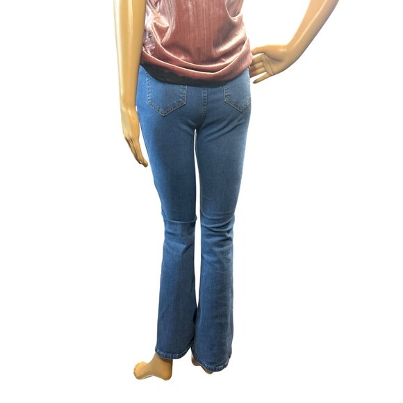 (6 for $25) Flower Power High Rise 70s Style Flare Jeans with Floral Embroidery - Picture 5 of 6